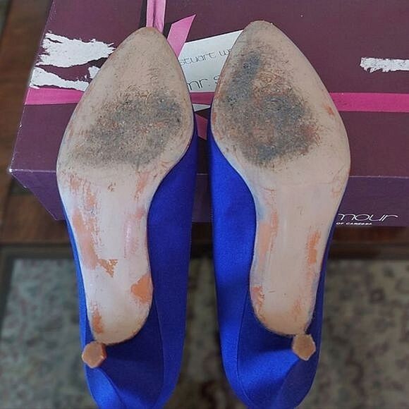 Vtg 80s Stuart Weitzman for Mr. Seymour blue sateen pumps - Picture 16 of 16